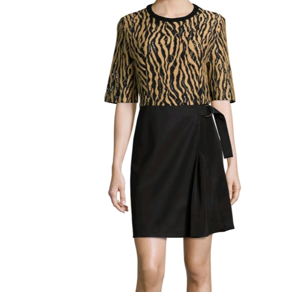 3.1 Phillip Lim Tiger Print Combo Wrap Dress Size 2